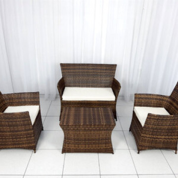 Conjunto De Sofás Fibra Sintética Luanda - 1 Sofá 2l + 2 Poltronas + 1 Mesa De Centro Quadrada - Tecido Duna Cru